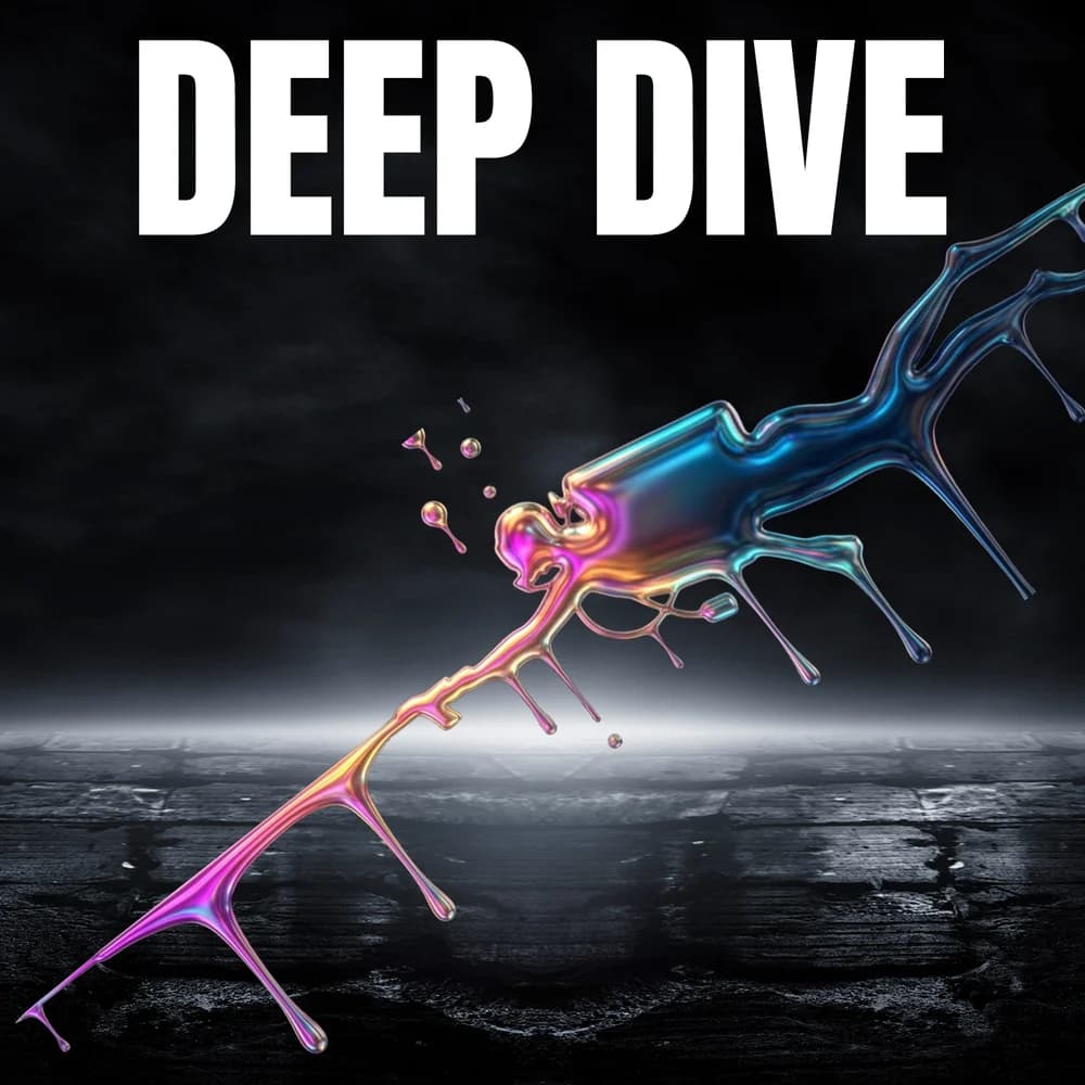 Deep Dive poster: a chrome diver plunging diagonally through a splash, with a holographic foil